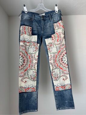 Free People Blue Denim Patchwork Jeans